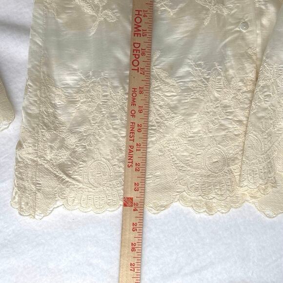 Taelynn Sheer Ivory Long Sleeve Button Down Blouse V Neck Ruffle Collar Sz Med - Picture 11 of 11